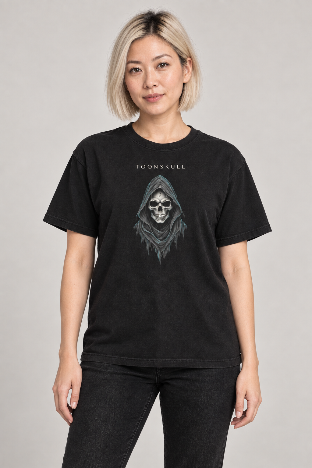 Heavyweight Graphic Tee on an adult woman with a platinum-blonde bob
