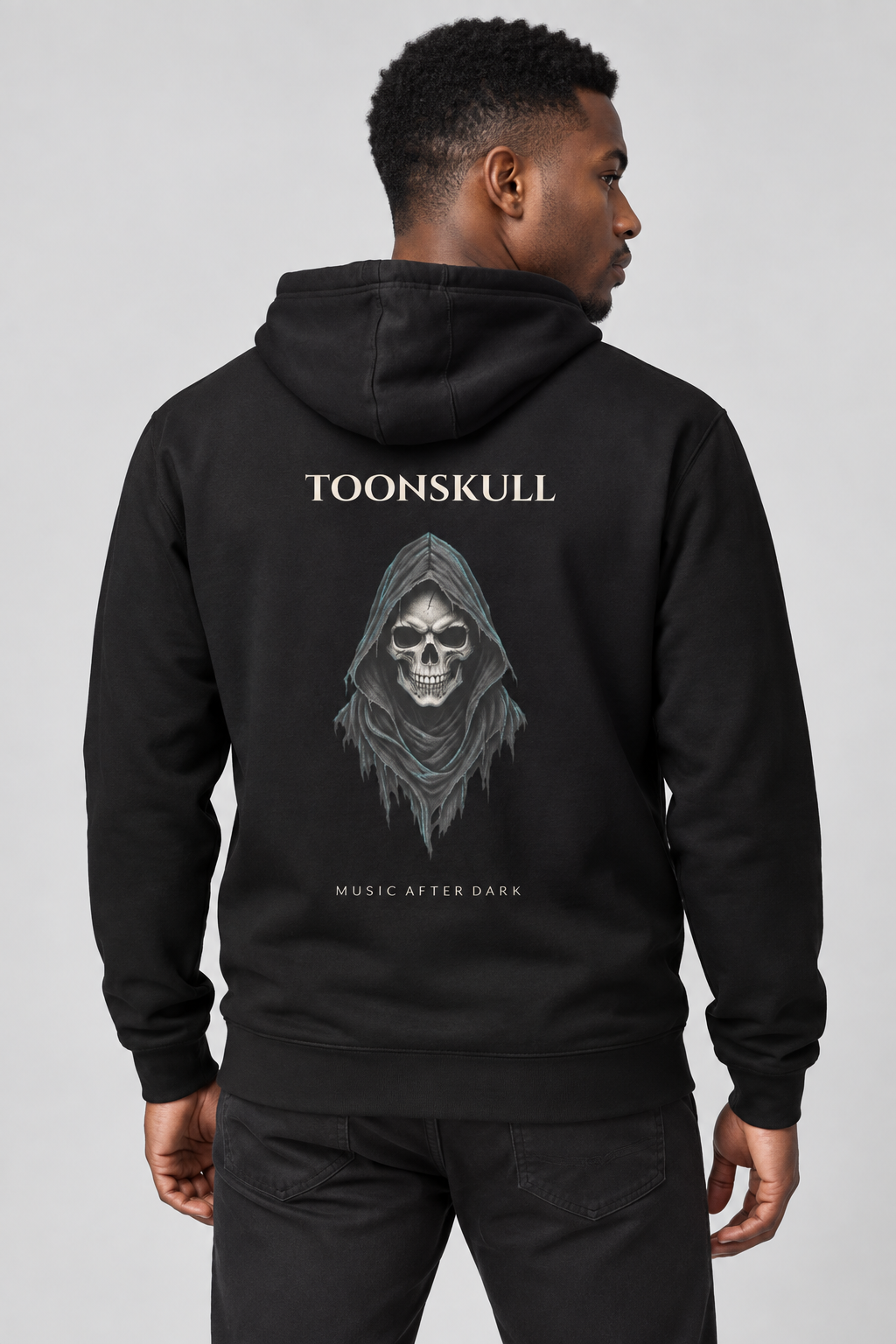 After Hours Hoodie shown on a man with dark skin and black hair