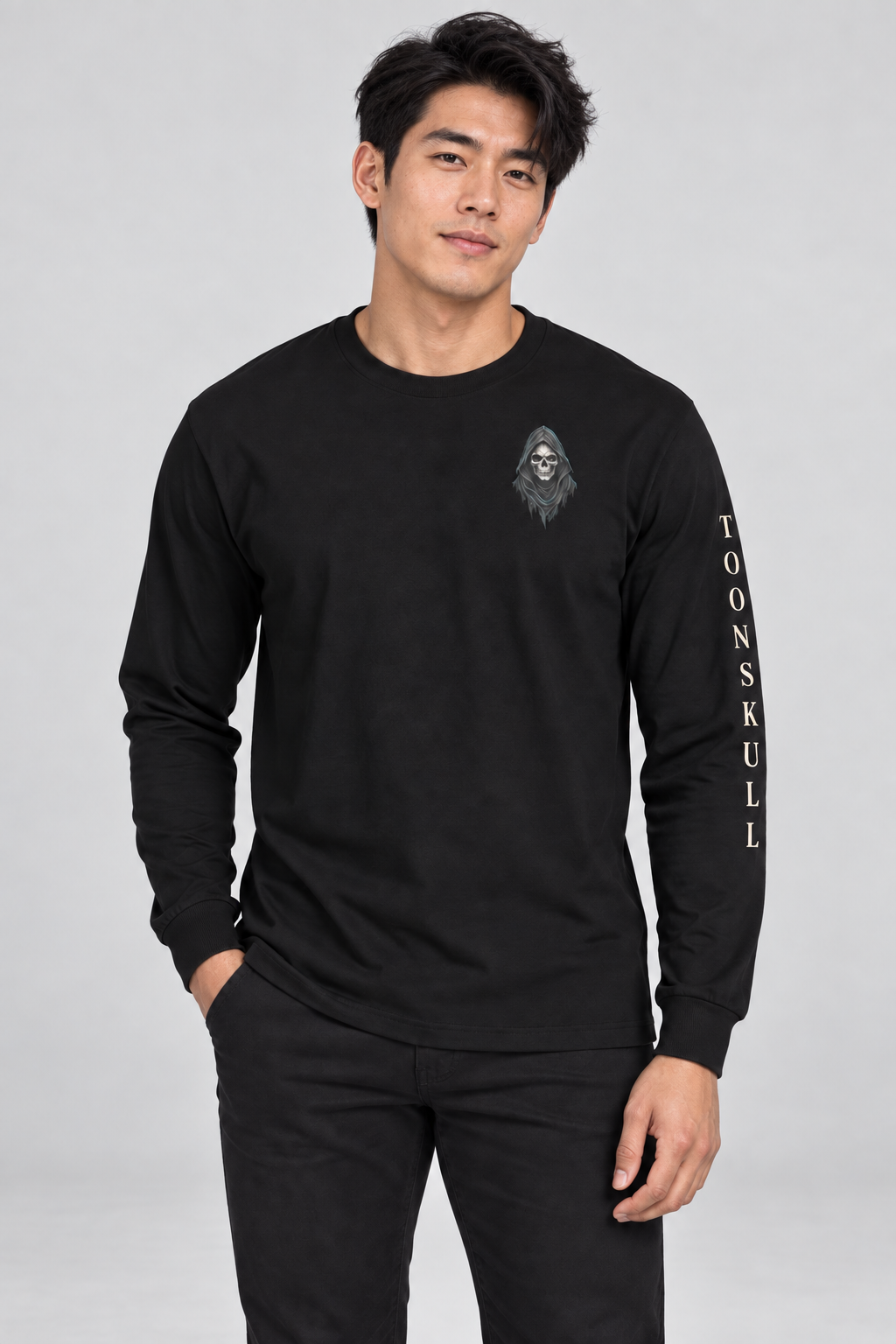 Undertow Long Sleeve on a man with textured black hair