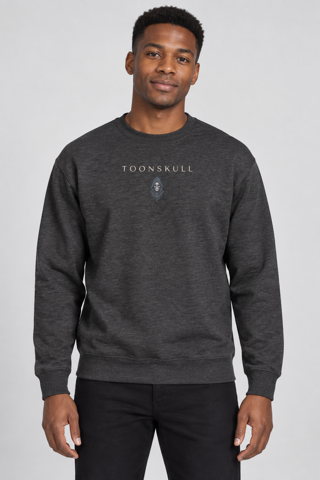 After Hours Crewneck shown on a man with dark skin and black hair