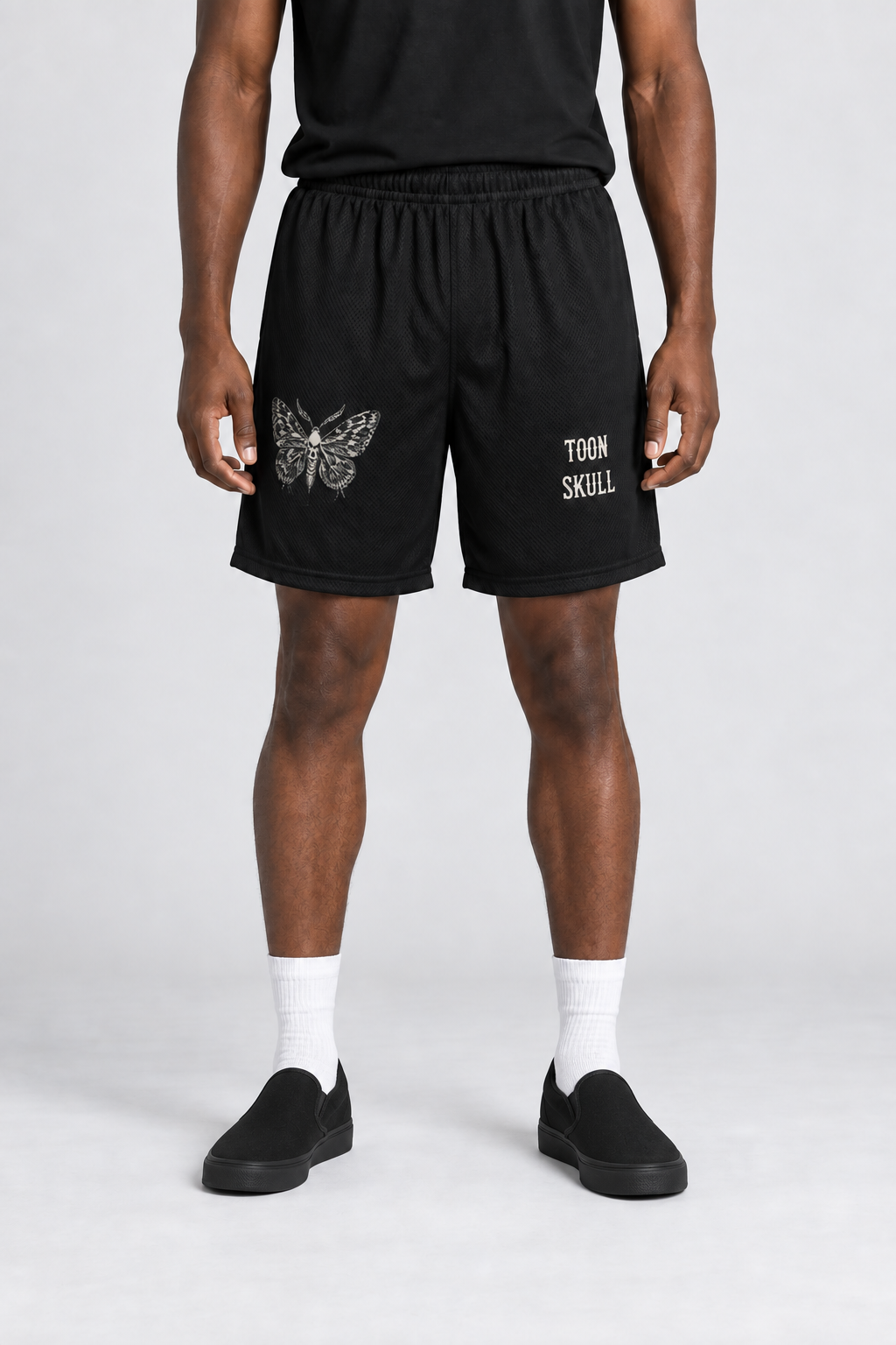 Blackout Mesh Shorts shown on a man, waist-to-shoes view
